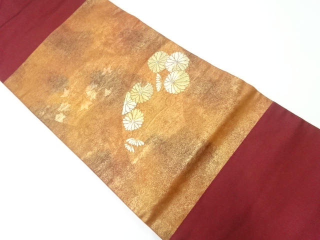 リサイクル　地紙に菊・楓模様織り出し名古屋帯